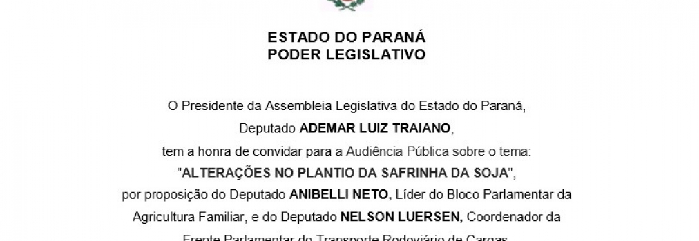 Bloco da Agricultura Familiar realiza Audiência Pública sobre o Plantio da Safrinha da Soja