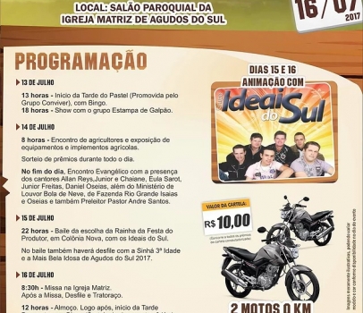 Participe da 1ª Festa do Produtor Rural em Agudos do Sul