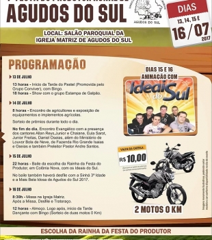 Participe da 1ª Festa do Produtor Rural em Agudos do Sul