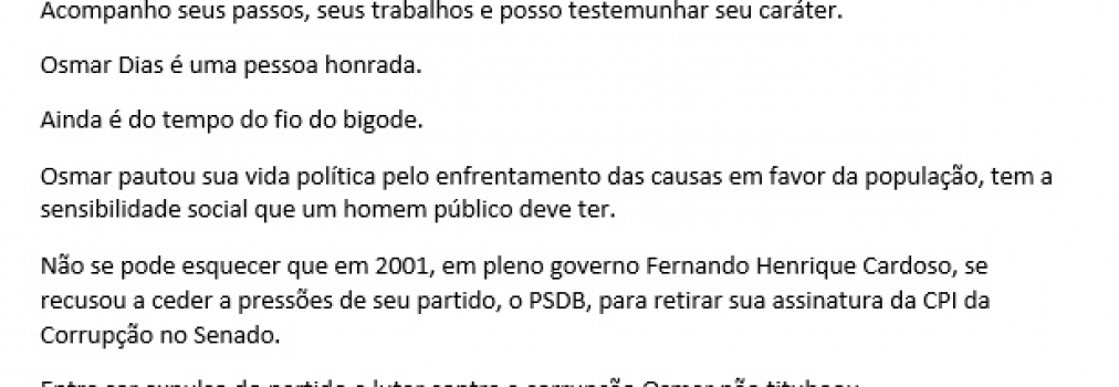 Carta de apoio ao ex-senador Osmar Dias