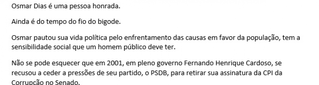 Carta de apoio ao ex-senador Osmar Dias