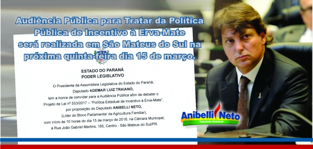 Audiência Pública para Tratar da Politica Publica de Incentivo a Erva-Mate.